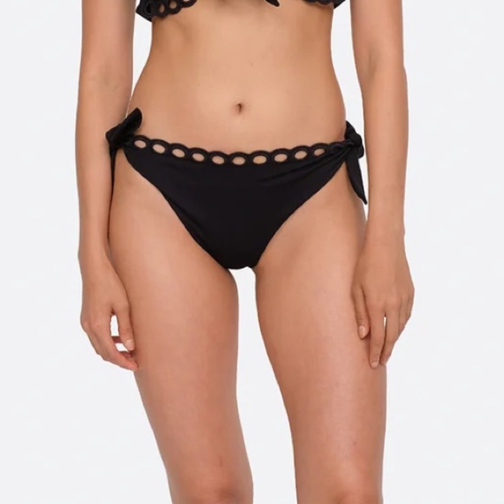 NWT Sea New York Black Cutout scallop Bikini bottom adjustable tie fun sexy L